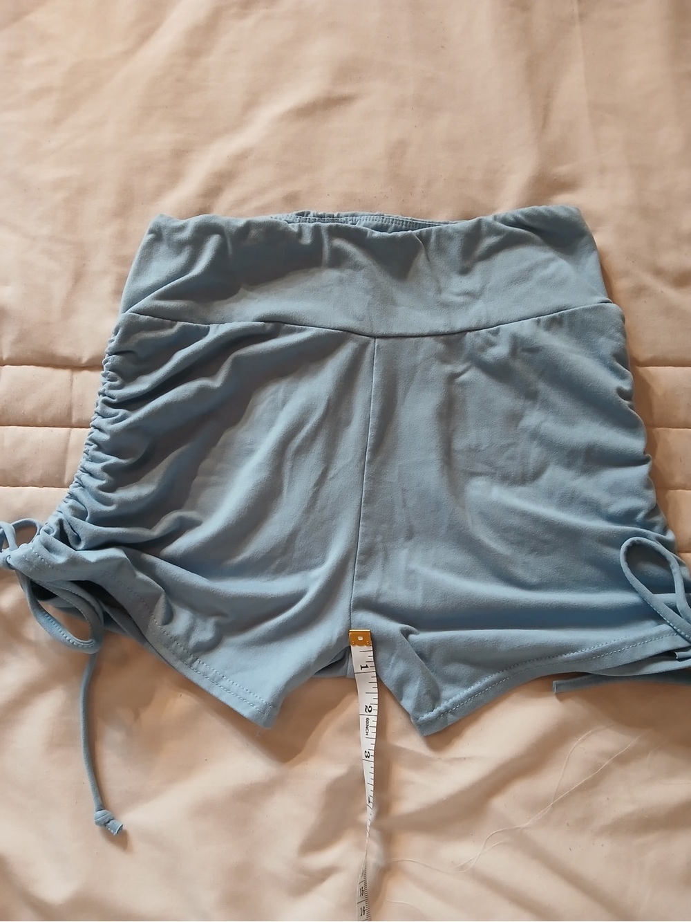 High-Waist Ruched Side Drawstring Shorts - Blue - Picture 4 of 7